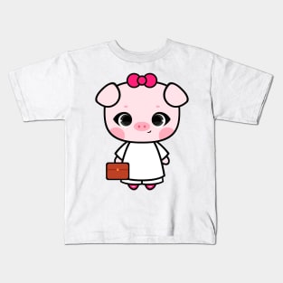 Cute Little Piggy in White Ao dai Kids T-Shirt